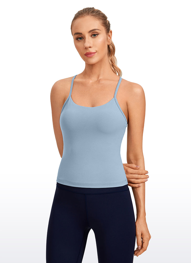 CRZ YOGA Women's Yoga Slim Fit Butterluxe Built-in Bra Tank Y Back Cambric Blue @model_info:vera