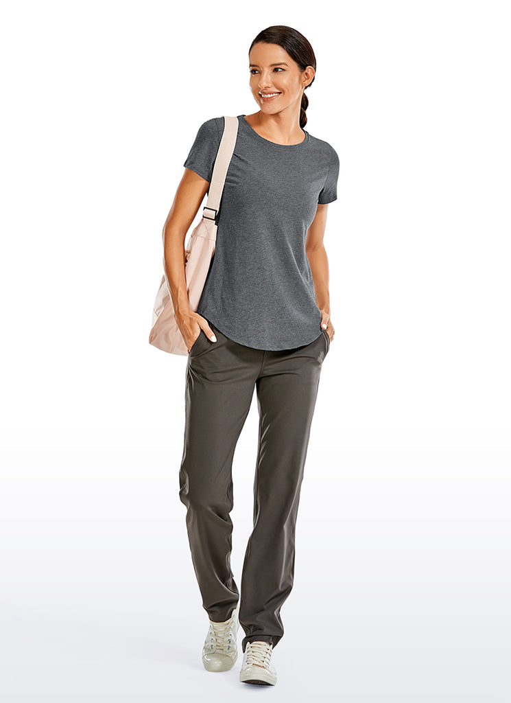 CRZ YOGA Women's Casual Relaxed Fit Shirts Pima Cotton Short Sleeves Carbon heather