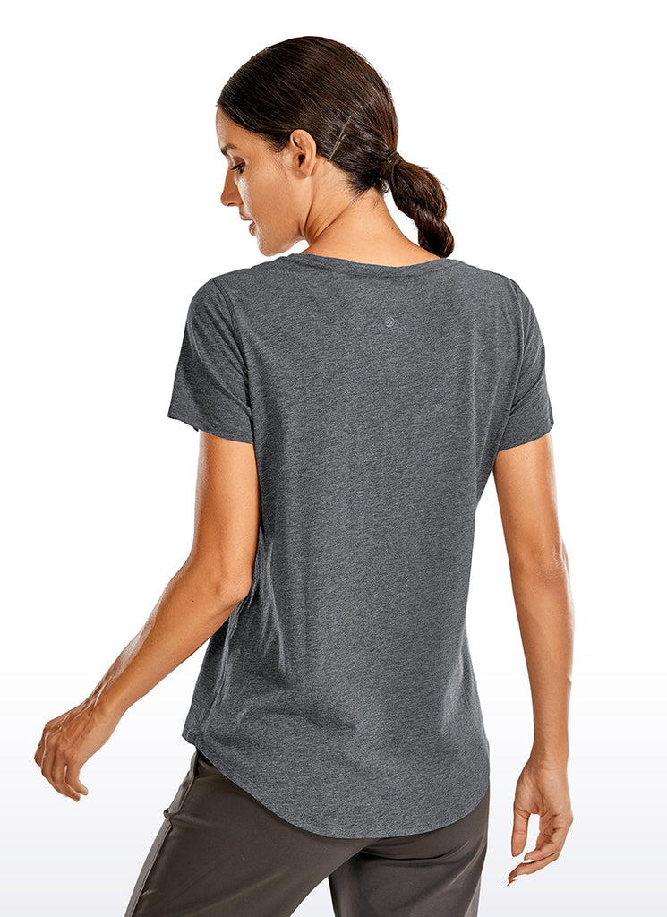CRZ YOGA Women's Casual Relaxed Fit Shirts Pima Cotton Short Sleeves Carbon heather