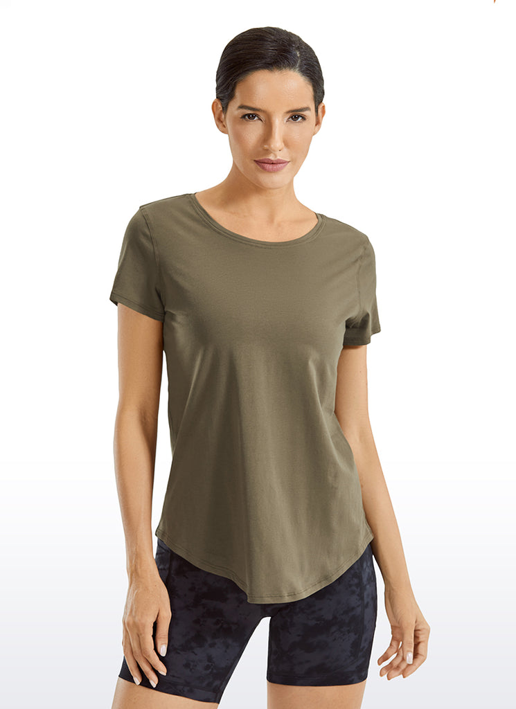 CRZ YOGA Women's Casual Relaxed Fit Shirts Pima Cotton Short Sleeves Carbon heather