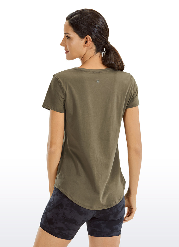CRZ YOGA Women's Casual Relaxed Fit Shirts Pima Cotton Short Sleeves Carbon heather