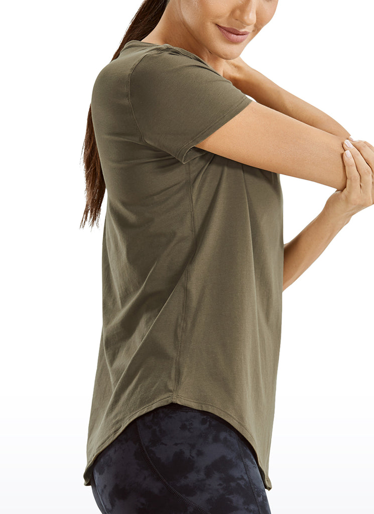 CRZ YOGA Women's Casual Relaxed Fit Shirts Pima Cotton Short Sleeves Carbon heather