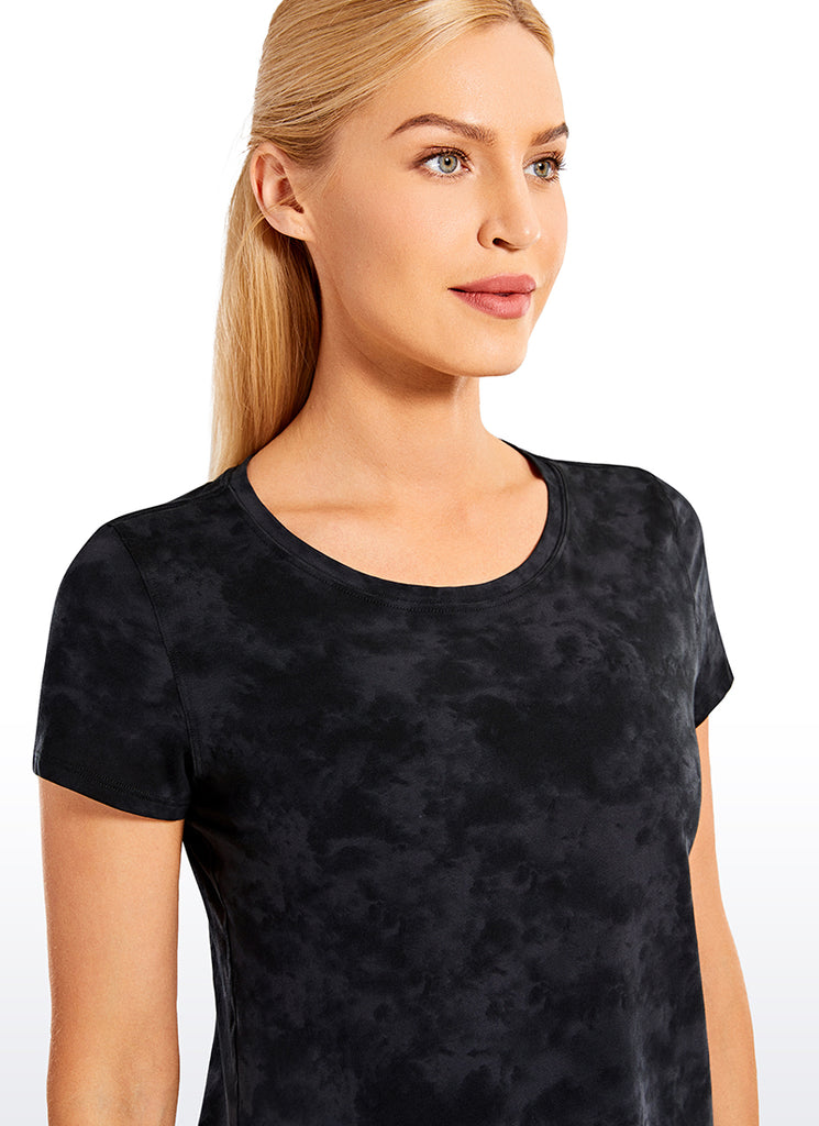 CRZ YOGA Women's Casual Relaxed Fit Shirts Pima Cotton Short Sleeves Tie Dye Smoke Ink
