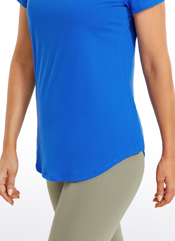 CRZ YOGA Women's Casual Relaxed Fit Shirts Pima Cotton Short Sleeves Strong Blue