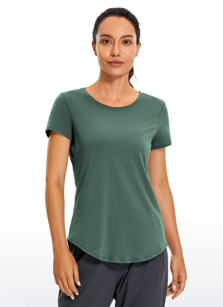CRZ YOGA Women's Casual Relaxed Fit Shirts Pima Cotton Short Sleeves Graphite Green