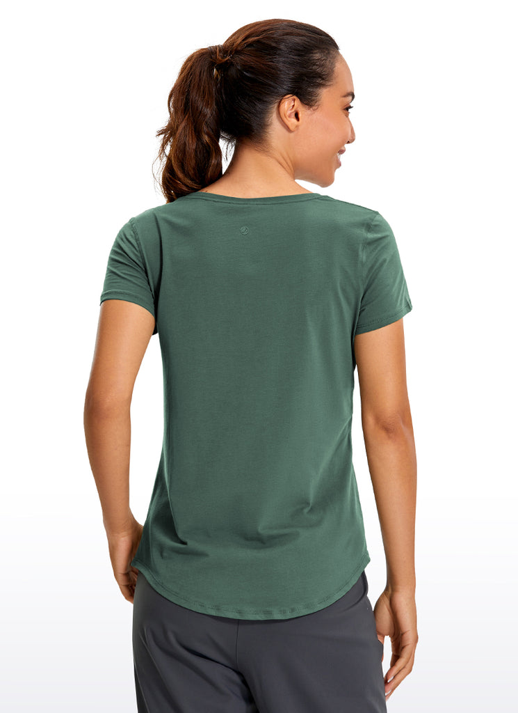 CRZ YOGA Women's Casual Relaxed Fit Shirts Pima Cotton Short Sleeves Graphite Green