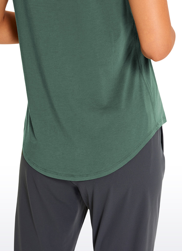 CRZ YOGA Women's Casual Relaxed Fit Shirts Pima Cotton Short Sleeves Graphite Green