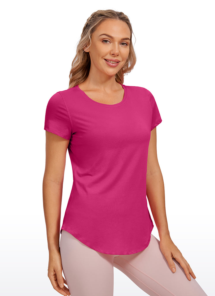 CRZ YOGA Women's Casual Relaxed Fit Shirts Pima Cotton Short Sleeves Berry heather