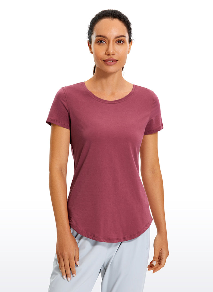 CRZ YOGA Women's Casual Relaxed Fit Shirts Pima Cotton Short Sleeves White