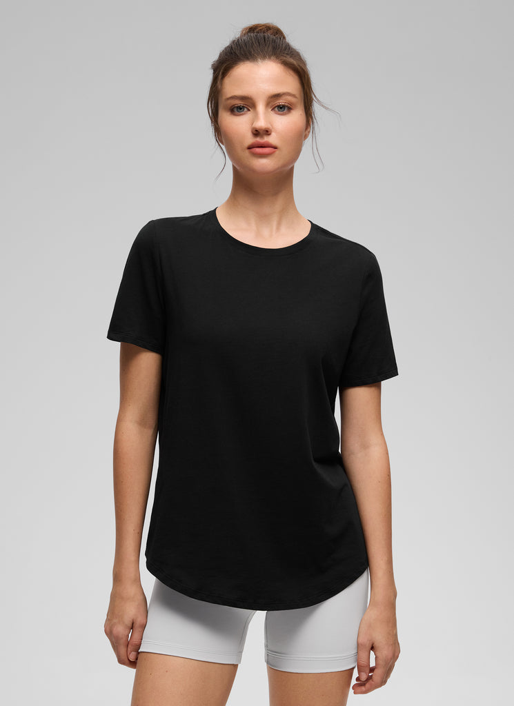 CRZ YOGA Women's Yoga Loose Fit Pima Cotton Short Sleeves Black