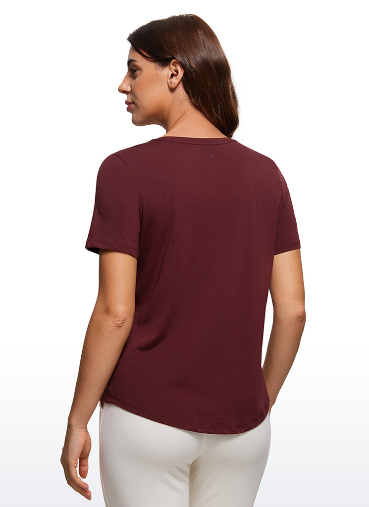 CRZ YOGA Women's Yoga Loose Fit Pima Cotton Short Sleeves Strawberry Pink