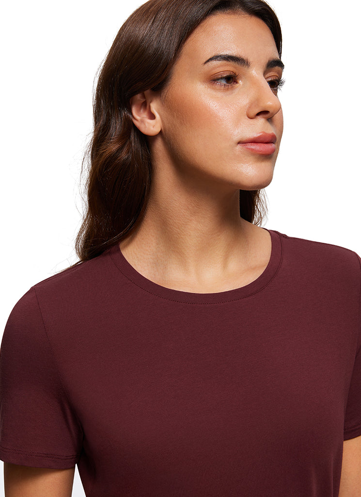 CRZ YOGA Women's Yoga Loose Fit Pima Cotton Short Sleeves Red Merlot