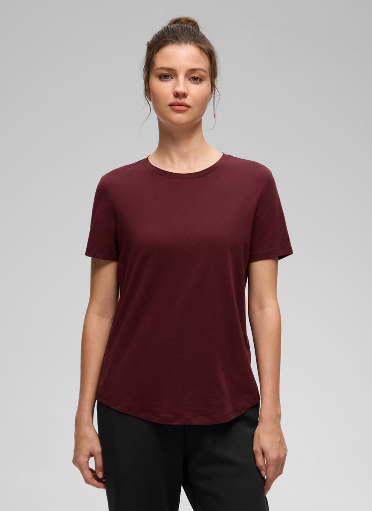 CRZ YOGA Women's Yoga Loose Fit Pima Cotton Short Sleeves Strawberry Pink