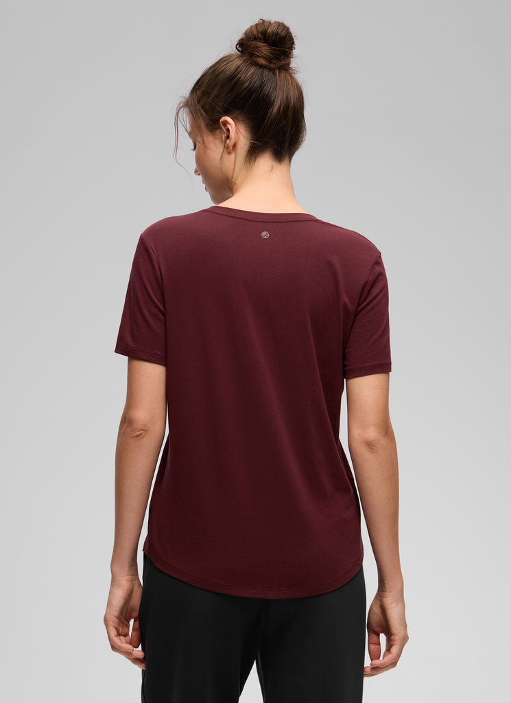 CRZ YOGA Women's Yoga Loose Fit Pima Cotton Short Sleeves Strawberry Pink