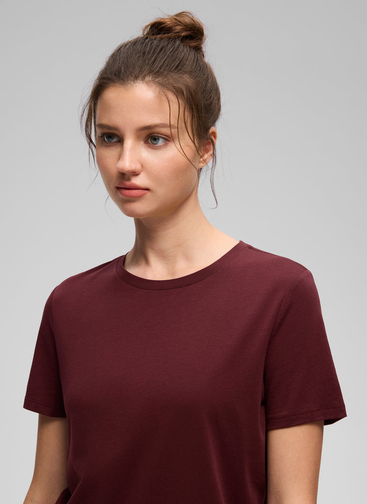 CRZ YOGA Women's Yoga Loose Fit Pima Cotton Short Sleeves Red Merlot