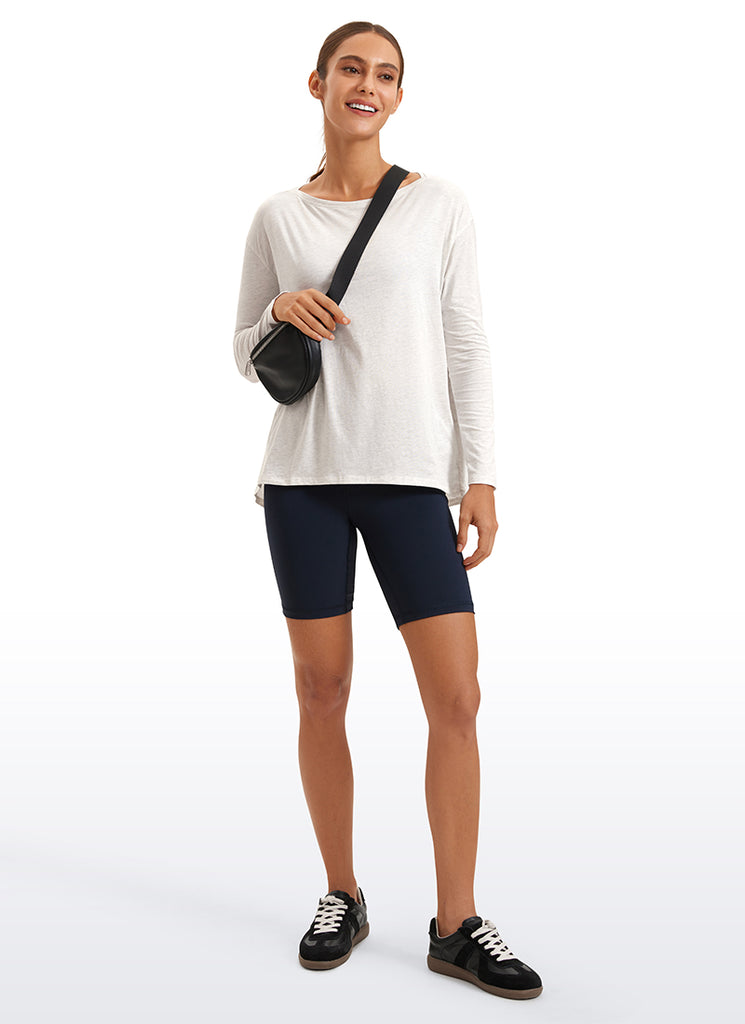 CRZ YOGA Women's Casual Loose Fit Pima Cotton Long Sleeves Boat Neck Navy