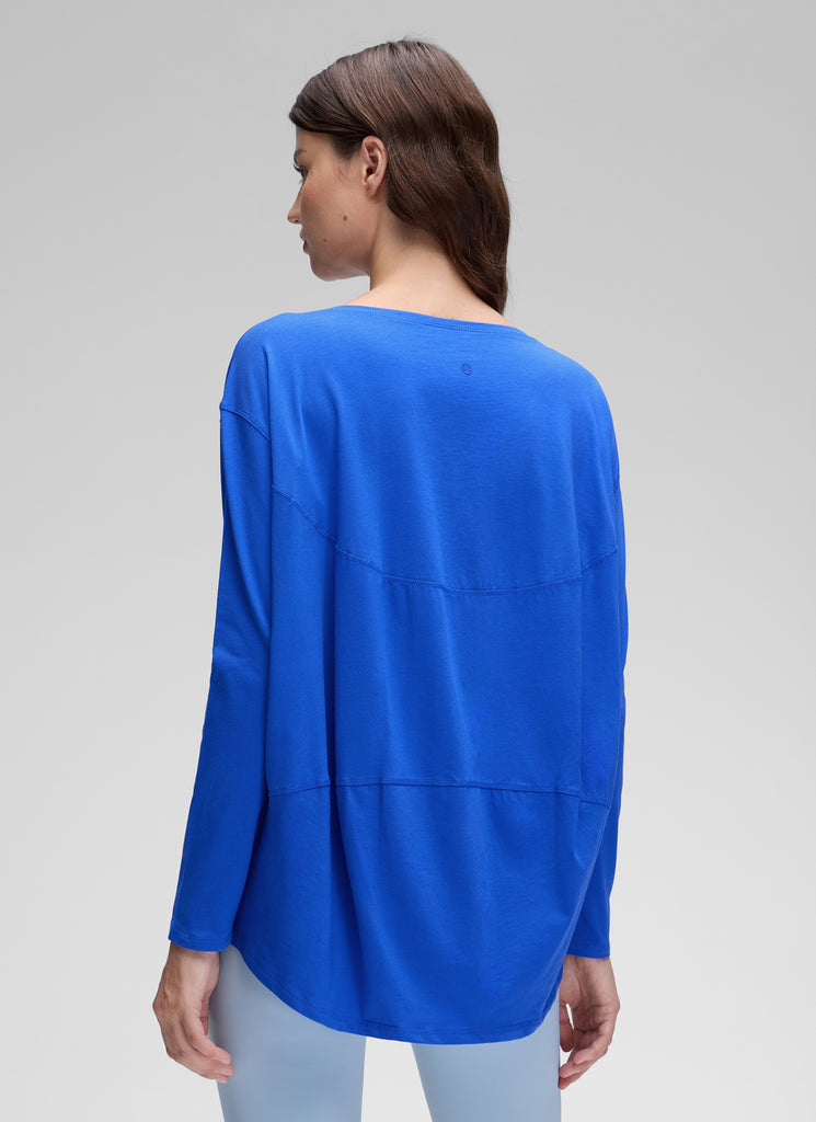 CRZ YOGA Women's Casual Loose Fit Pima Cotton Long Sleeves Boat Neck Heathered Medium Grey