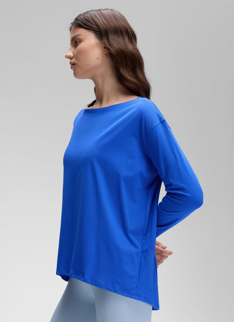 CRZ YOGA Women's Casual Loose Fit Pima Cotton Long Sleeves Boat Neck Strong Blue