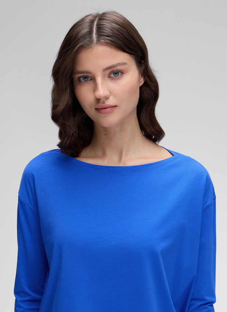 CRZ YOGA Women's Casual Loose Fit Pima Cotton Long Sleeves Boat Neck Strong Blue