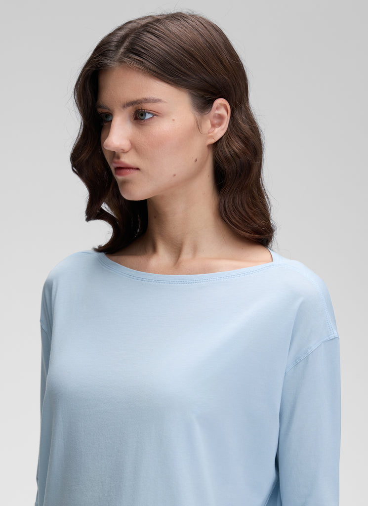 CRZ YOGA Women's Casual Loose Fit Pima Cotton Long Sleeves Boat Neck Ice Grey White