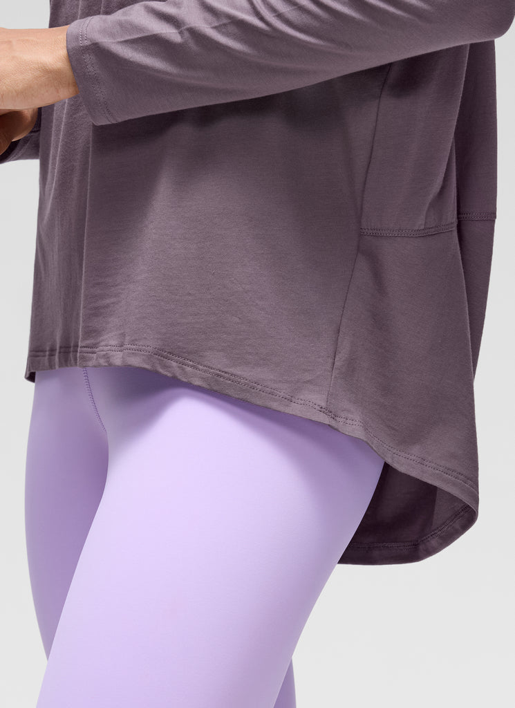 CRZ YOGA Women's Casual Loose Fit Pima Cotton Long Sleeves Boat Neck purple gray