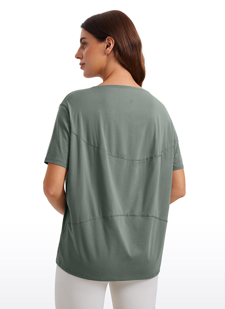 CRZ YOGA Women's Yoga Loose Fit Pima Cotton Short Sleeves Boat Neck Strawberry Pink