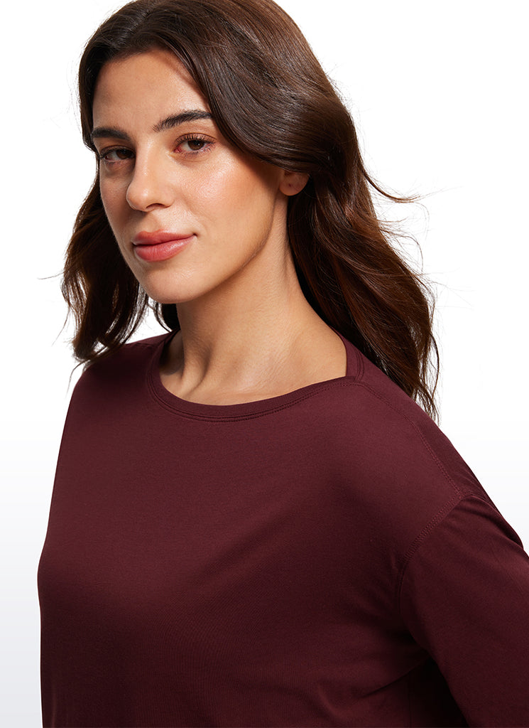 CRZ YOGA Women's Yoga Loose Fit Pima Cotton Short Sleeves Boat Neck Strawberry Pink