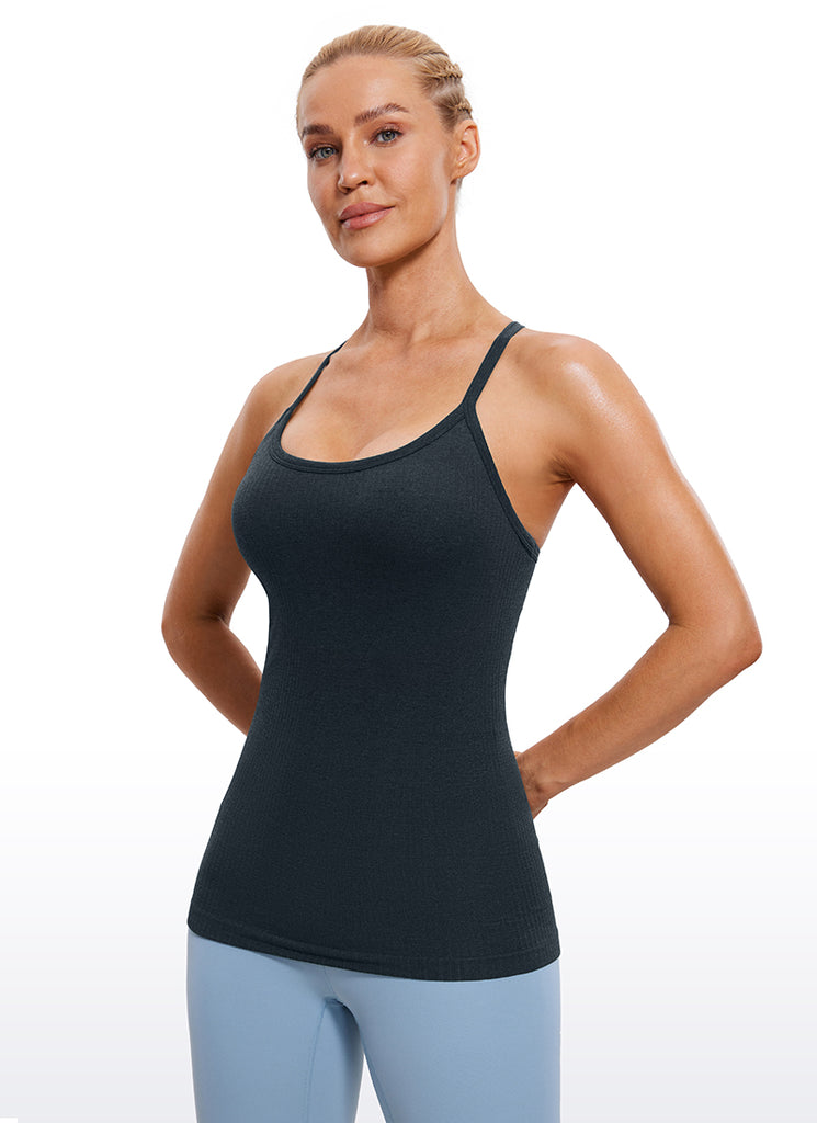 CRZ YOGA Women's Yoga Slim Fit Tops Seamless Built-in Bra Tank Y-back Dark Olive