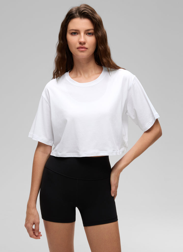 CRZ YOGA Women's Casual Loose Fit Pima Cotton Short Sleeves Cropped Black