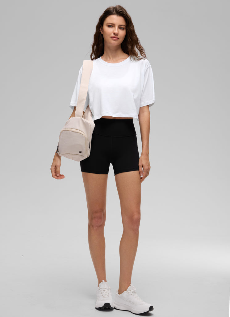 CRZ YOGA Women's Casual Loose Fit Pima Cotton Short Sleeves Cropped Black