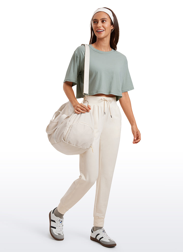 CRZ YOGA Women's Casual Loose Fit Pima Cotton Short Sleeves Cropped Grey Olive