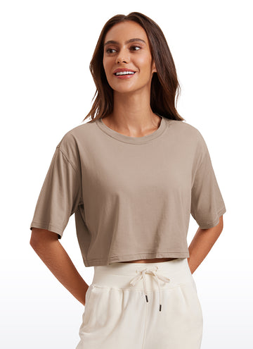 CRZ YOGA Women's Casual Loose Fit Pima Cotton Short Sleeves Cropped Mortar color