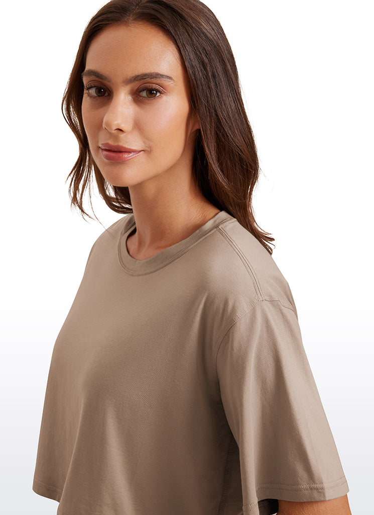 CRZ YOGA Women's Casual Loose Fit Pima Cotton Short Sleeves Cropped Mortar color