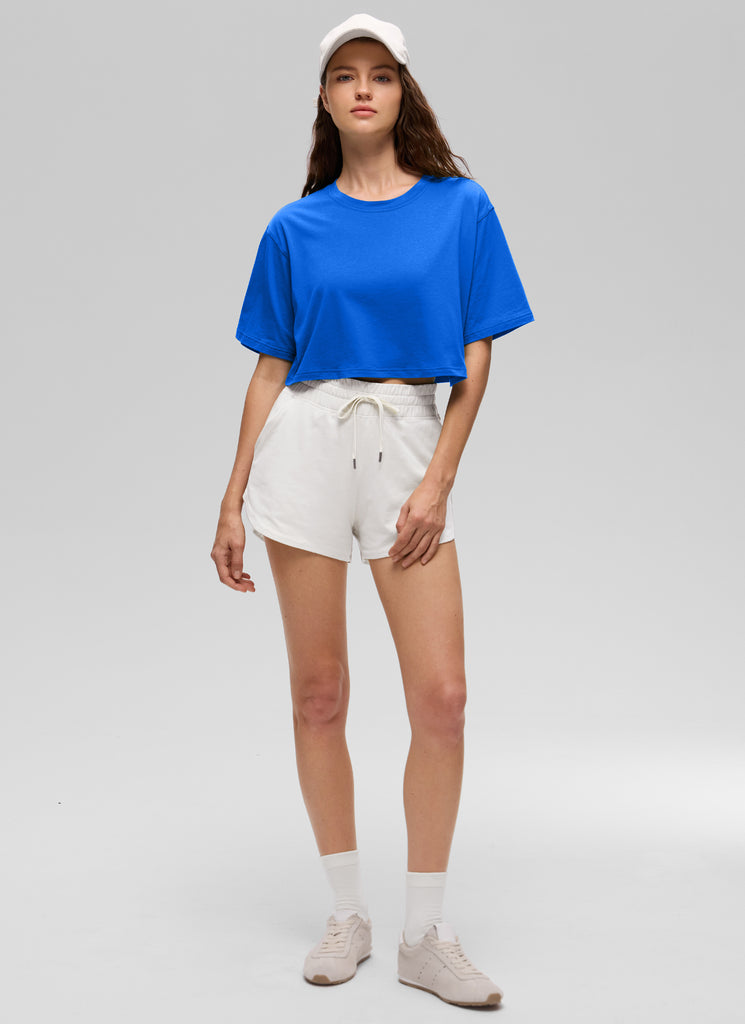 CRZ YOGA Women's Casual Loose Fit Pima Cotton Short Sleeves Cropped Jade Grey