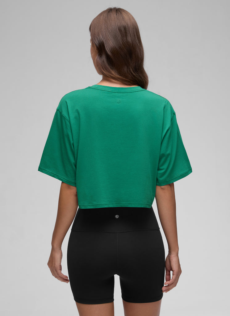 CRZ YOGA Women's Casual Loose Fit Pima Cotton Short Sleeves Cropped Eggplant Heather