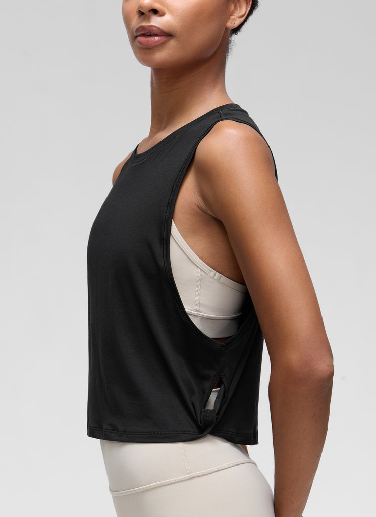 CRZ YOGA Women's Yoga Loose Fit Top Pima Cotton Crop Tank Deep Armhole Black