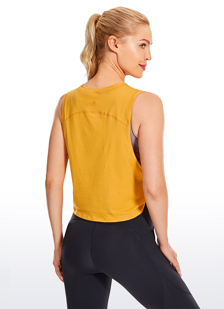 CRZ YOGA Women's Yoga Loose Fit Top Pima Cotton Crop Tank Deep Armhole Amber yellow