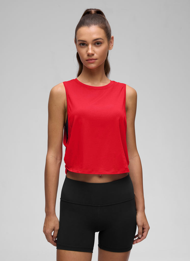 CRZ YOGA Women's Yoga Loose Fit Top Pima Cotton Crop Tank Deep Armhole Festival Red