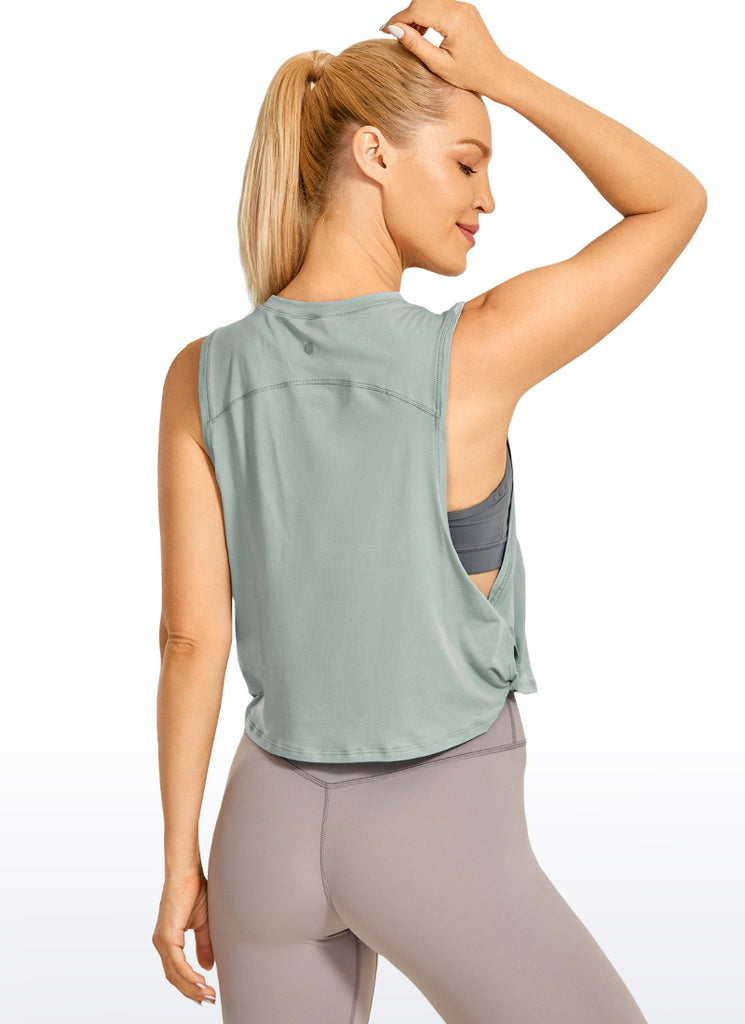 CRZ YOGA Women's Yoga Loose Fit Top Pima Cotton Crop Tank Deep Armhole Dark Red 2