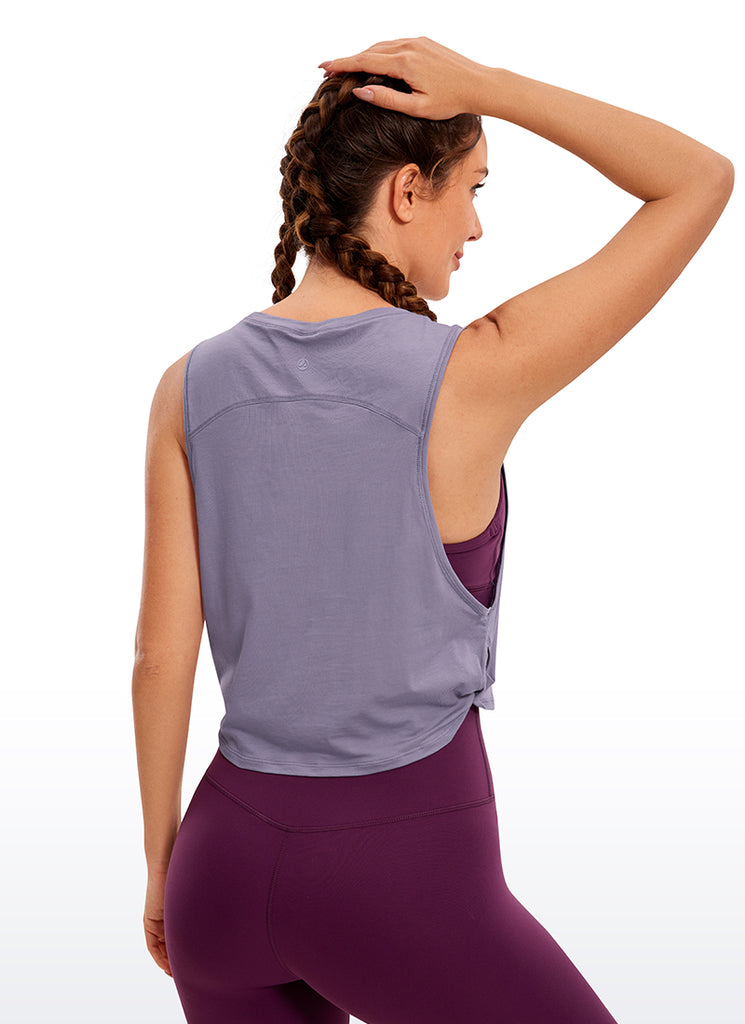 CRZ YOGA Women's Yoga Loose Fit Top Pima Cotton Crop Tank Deep Armhole Sonic Pink