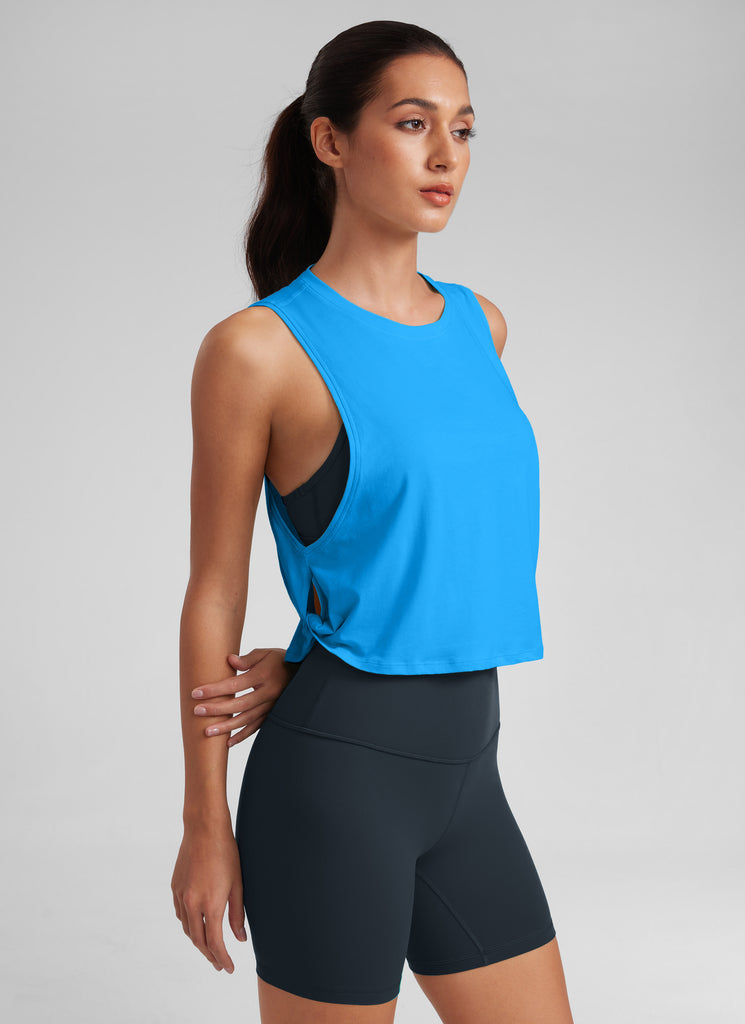 CRZ YOGA Women's Yoga Loose Fit Top Pima Cotton Crop Tank Deep Armhole Bright Verdancy