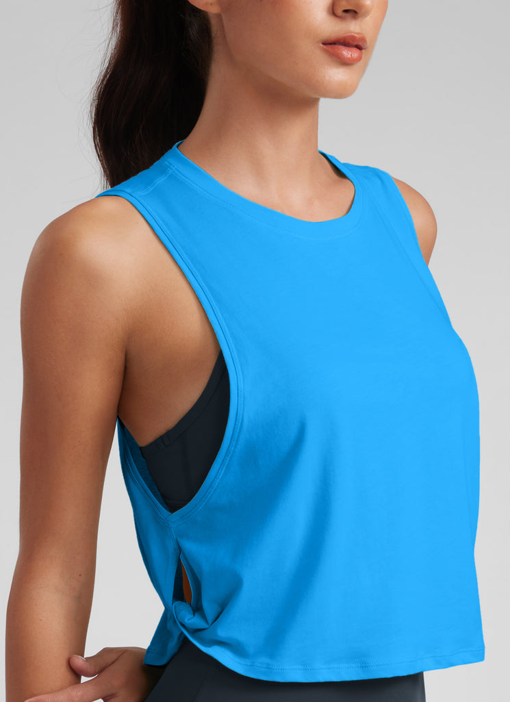 CRZ YOGA Women's Yoga Loose Fit Top Pima Cotton Crop Tank Deep Armhole Moss Green