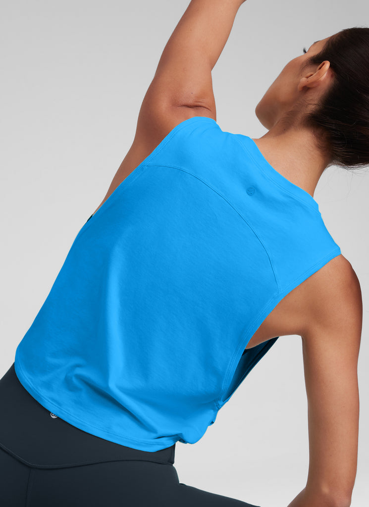 CRZ YOGA Women's Yoga Loose Fit Top Pima Cotton Crop Tank Deep Armhole Moss Green