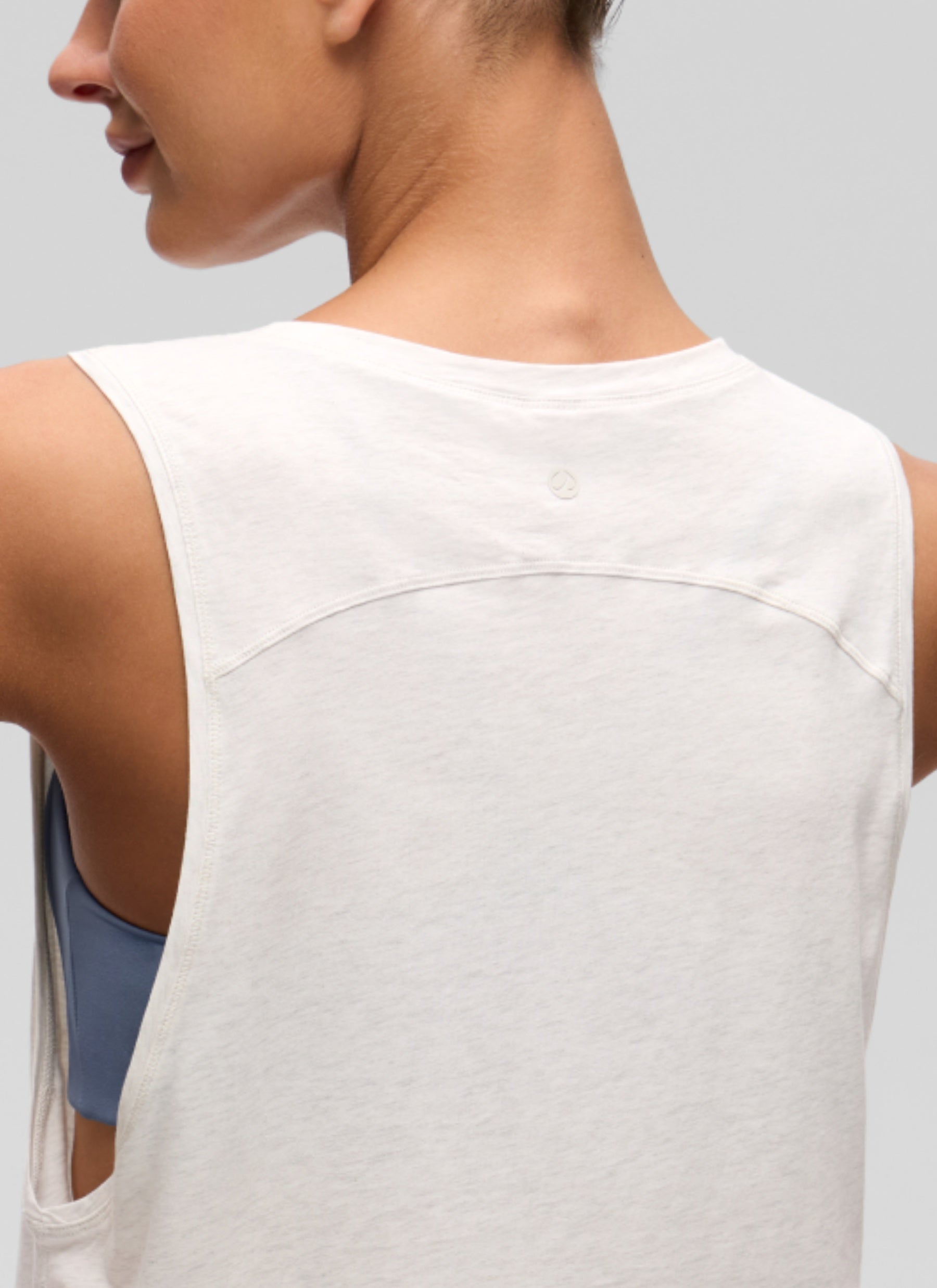 CRZ YOGA Women's Yoga Loose Fit Top Pima Cotton Crop Tank Deep Armhole Ice Grey White