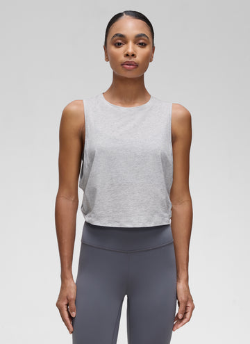 CRZ YOGA Women's Yoga Loose Fit Top Pima Cotton Crop Tank Deep Armhole Light Grey Heather