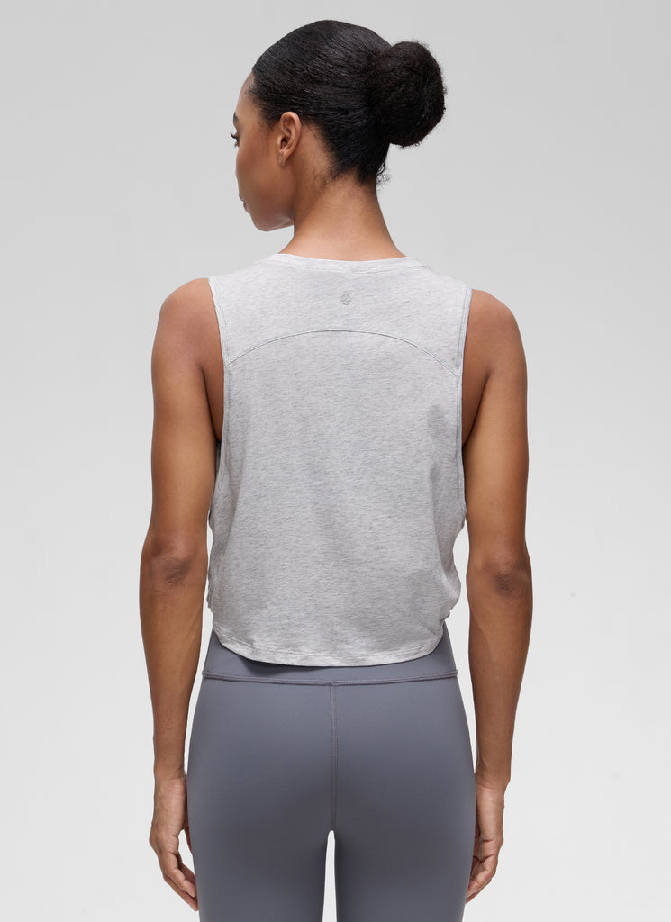 CRZ YOGA Women's Yoga Loose Fit Top Pima Cotton Crop Tank Deep Armhole Light Grey Heather