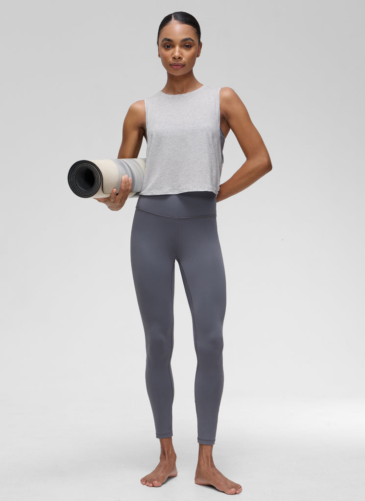 CRZ YOGA Women's Yoga Loose Fit Top Pima Cotton Crop Tank Deep Armhole Light Grey Heather