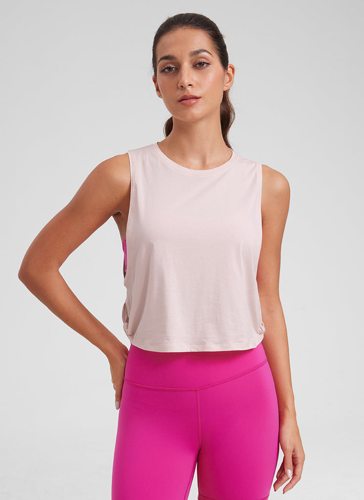 CRZ YOGA Women's Yoga Loose Fit Top Pima Cotton Crop Tank Deep Armhole Smoky Blush