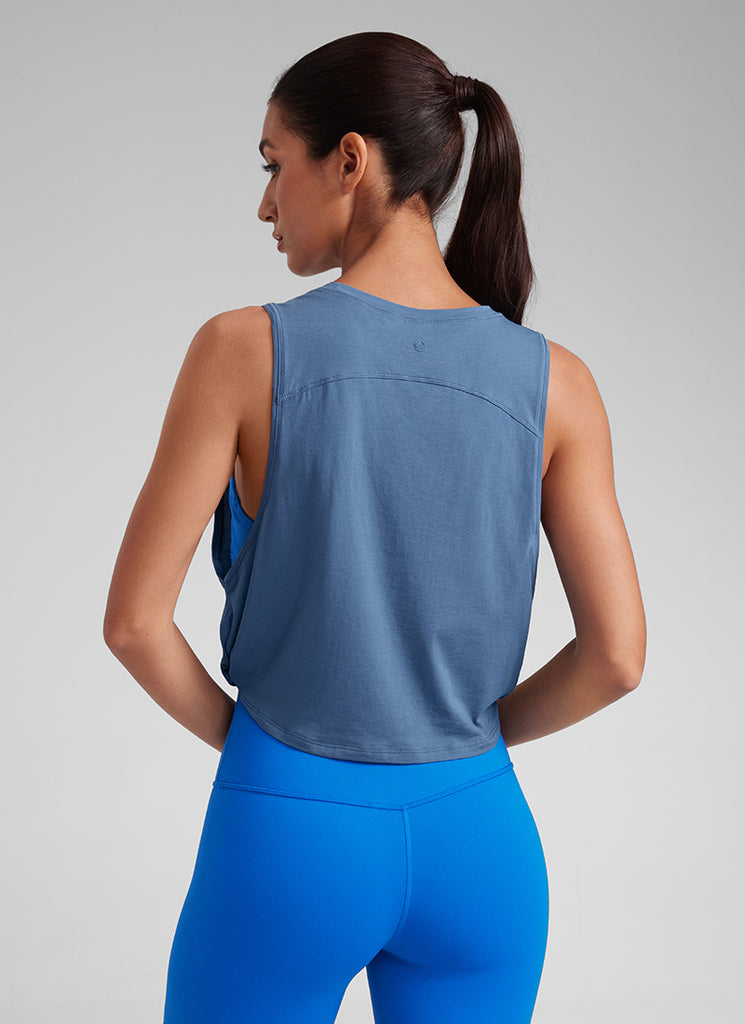 CRZ YOGA Women's Yoga Loose Fit Top Pima Cotton Crop Tank Deep Armhole Ink Blue 2