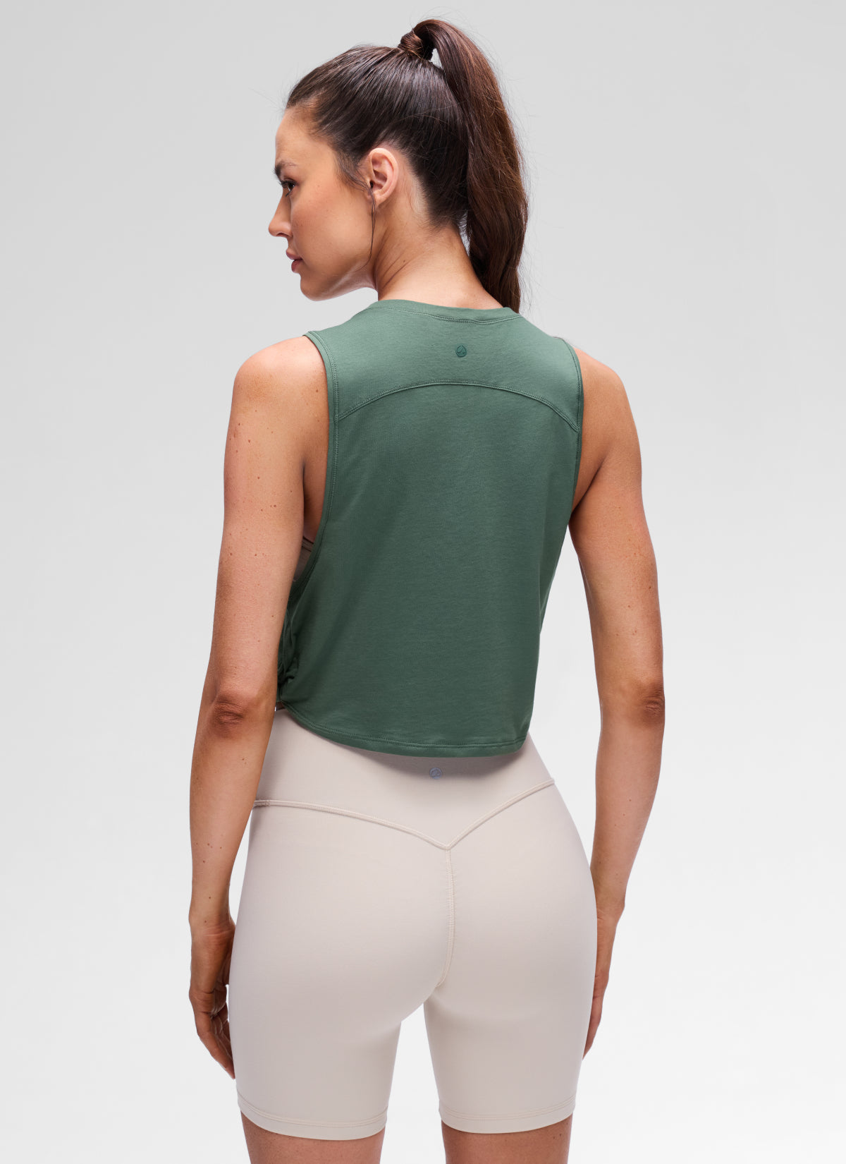 CRZ YOGA Women's Yoga Loose Fit Top Pima Cotton Crop Tank Deep Armhole Graphite Green